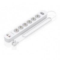 Regleta AISENS 6 Tomas, 2 Usb-c y 2 Usb-a, Pd 3.0 Qc 3.0 Blanca (ASPS-2A2C16-W)