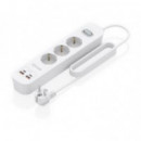 Regleta AISENS 3 Tomas 2XUSB-C 2XUSB-A Pd 3.0 Qc 3.0 Cable 1.4M Blanca (ASPS-2A2C10-W)