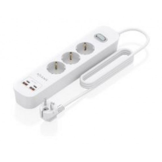 Regleta AISENS 3 Tomas 2XUSB-C 2XUSB-A Pd 3.0 Qc 3.0 Cable 1.4M Blanca (ASPS-2A2C10-W)