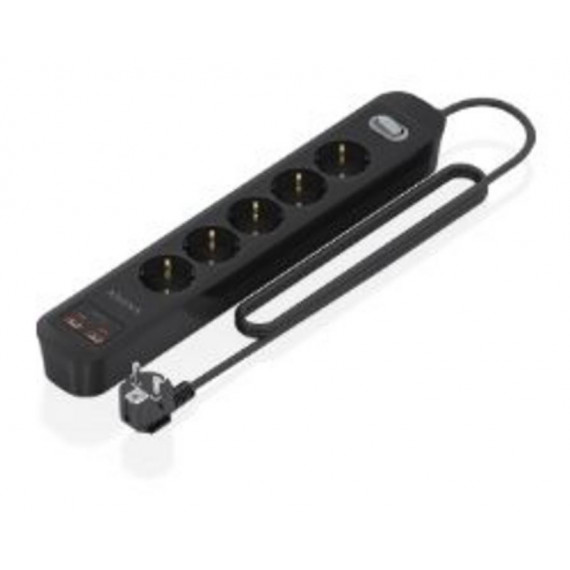 Regleta AISENS 5 Tomas 2XUSB-C 2XUSB-A Pd 3.0 Qc 3.0 Cable 1.4M Negra (ASPS-2A2C15-BK)