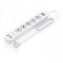 Regleta AISENS 5 Tomas 2xUSB-C 2xUSB-A PD 3.0 QC 3.0 Cable 1.4m Blanca (ASPS-2A2C14-W)