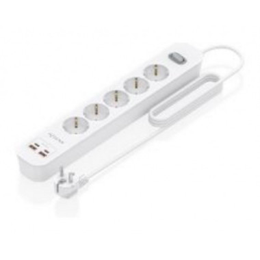 Regleta AISENS 5 Tomas 2xUSB-C 2xUSB-A PD 3.0 QC 3.0 Cable 1.4m Blanca (ASPS-2A2C14-W)