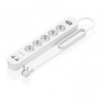Regleta AISENS 5 Tomas 2XUSB-C 2XUSB-A Pd 3.0 Qc 3.0 Cable 1.4M Blanca (ASPS-2A2C14-W)