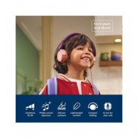 PHILIPS Aurcular Casco con Cable Jack 3.5/ Tipo C TAK2000 para Niños 85DB Rosa Naranja