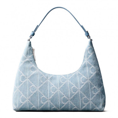 Bolso de hombro denim con logo emblem&aacute;tico en todo el art&iacute;culo