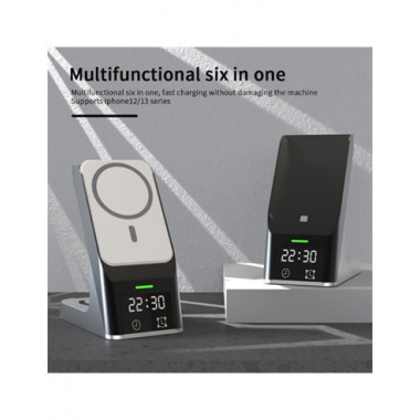 ANDOWLCargador Inalambrico 6 En 1 Para Iphone,Airpods,Iwatch Negro 20W Q-WX500