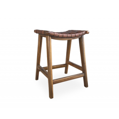 TABURETE 723002 MADERA DE TECA Y PIEL