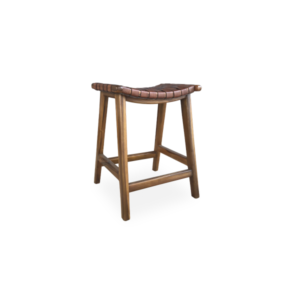 TABURETE 723002 MADERA DE TECA Y PIEL