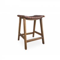 TABURETE 723002 MADERA DE TECA Y PIEL