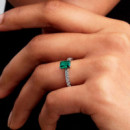 Anillo Halo Rectangular Verde Brillante 194506C01