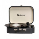 DENVER Tocadisco Retro VPL-130DGR en Maletin Negro Grabacion USB con Alatavoz 2X10W