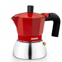 Cafetera Italiana MONIX Cafeína Red de 6 Tazas para Inducción, Inox Roja