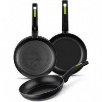 Pack de 3 Sartenes MONIX Green de Aluminio Forjado (18/22/26 Cm)