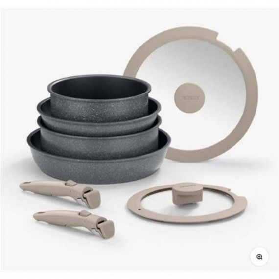 Juego de Cocina Monix Pietra One Click con Sartenes, Cacerolas y Mangos Extraíbles