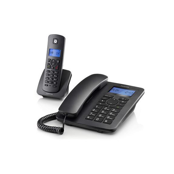 MOTOROLA Pack Telefono Sobremesa + Inalambrico Negro C4201,manos libres y 60 memorias