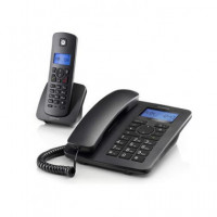 MOTOROLA Pack Telefono Sobremesa + Inalambrico Negro C4201,manos libres y 60 memorias