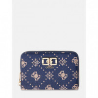 Emelie Logo Slg Med Zip Around Navy Logo  GUESS