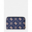 Emelie Logo Slg Med Zip Around Navy Logo  GUESS