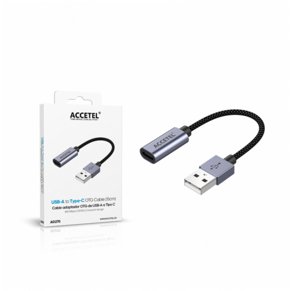 Cable Adaptador Accetel USB-A Macho a Tipo-C Hembra AD270