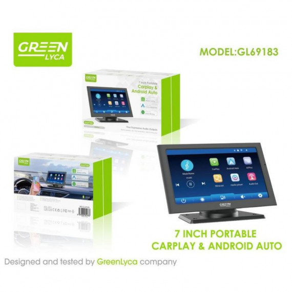 Carplay y Android Auto Portátil de 7 Pulgadas GREEN LYCA BLUETOOTH Transmisor Fm Altavoz Screen Mirror GL69183