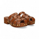 Zueco Entrelazado+tachas Piel Cuero  BIBI LOU