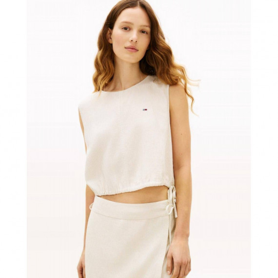 Tjw Tie Side Linen Blouse White Clay / S  TOMMY JEANS