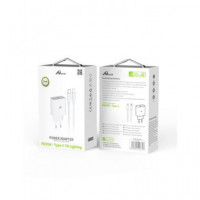 HOME Adaptador Corriente USB C+cable Datos Tipo C a Lightning Bpd 35W Blanco MK-23109 5-9-12V