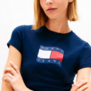 Camiseta de punto slim con logo ondulante