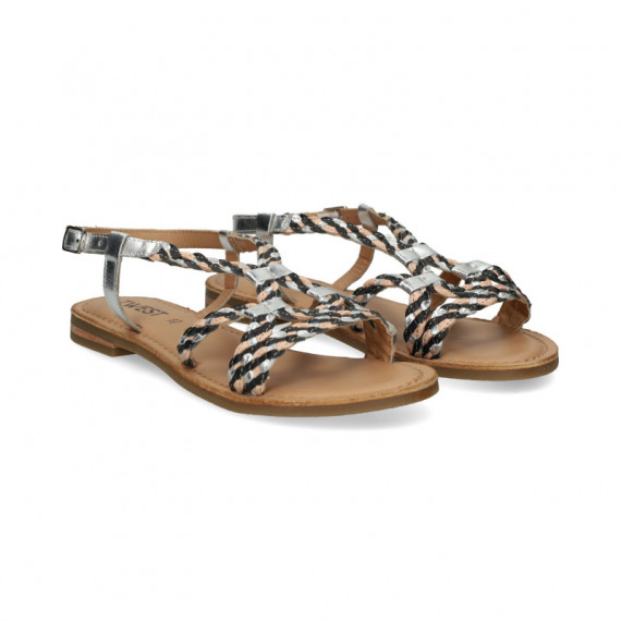 Sandalia Argolla Beige+negro+plata  TWEST