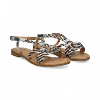 Sandalia Argolla Beige+negro+plata  TWEST