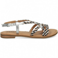 Sandalia Argolla Beige+negro+plata  TWEST