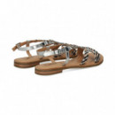 Sandalia Argolla Beige+negro+plata  TWEST