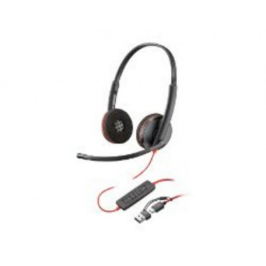 Auriculares con Micr&oacute;fono POLY Blackwire 3220 Supra-Aurales Binaurales USB-A + Adaptador de Audio Negros (8X228A6)