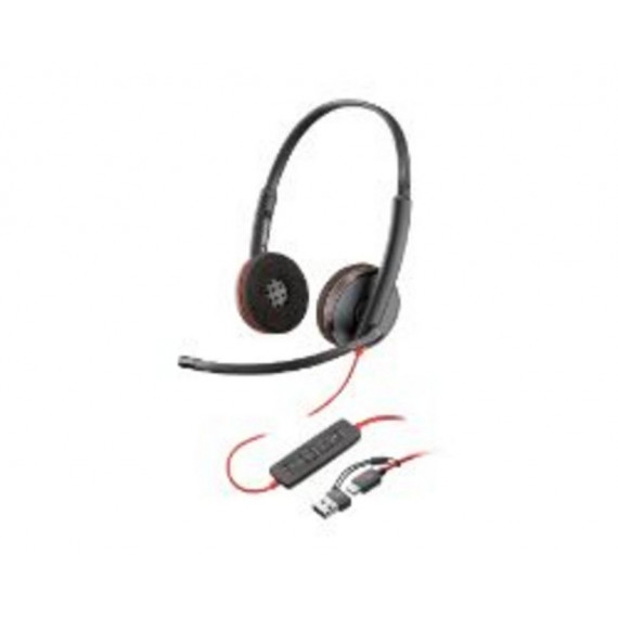 Auriculares con Micrófono POLY Blackwire 3220 Supra-Aurales Binaurales USB-A + Adaptador de Audio Negros (8X228A6)