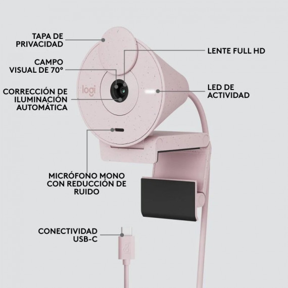 Webcam LOGITECH Brio 300 Fhd Usb-c Rose - Guanxe Atlantic Marketplace