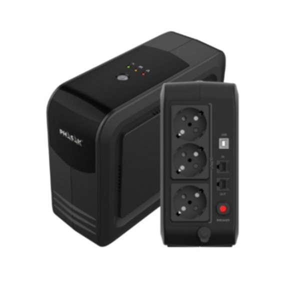 SAI PHASAK 750 VA / 450 W con 3x Schuko / RJ45 / USB HID (PH 9497)