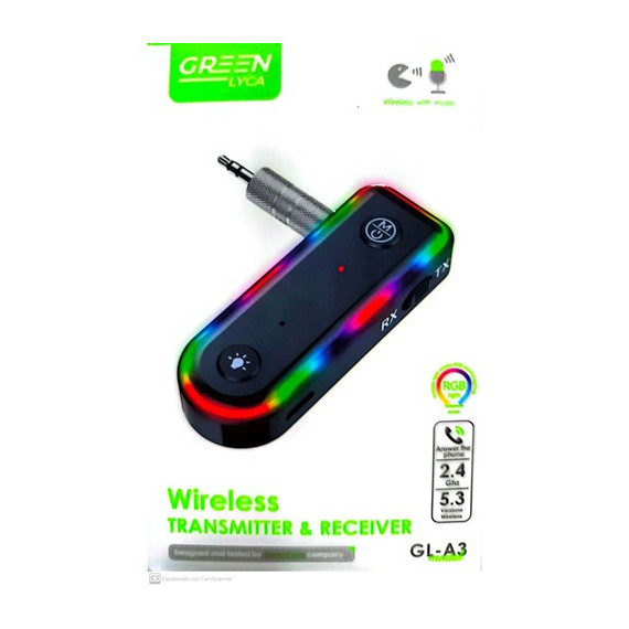 GREEN LYCA Transmisor y Receptor Bluetooth 5.3 Recargable Jack 3.5mm GL-A3