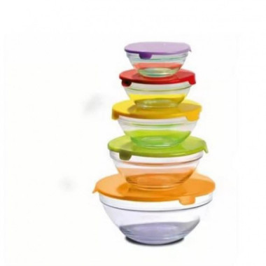 Set de 5 Bowls de Vidrio Herm&eacute;ticos con Tapa Kitchen Family