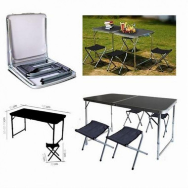 Set de Camping Plegable con Mesa (120x60cm) y 4 Sillas