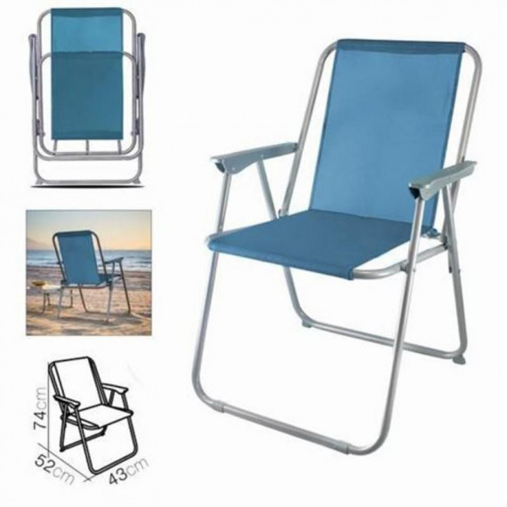 Silla de Playa Plegable EDM de Aluminio y Textilene, 52x43x74 cm, Azul Petróleo