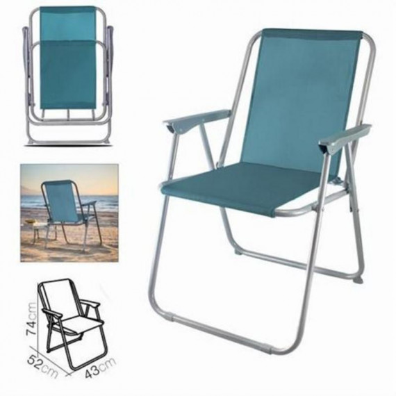 Silla de Playa Plegable de Aluminio Azul Esmeralda 52X43X74 Cm