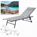 Tumbona de 5 Posiciones con Almohada Gris Claro