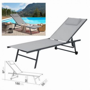 Tumbona de 5 Posiciones con Almohada Gris Claro