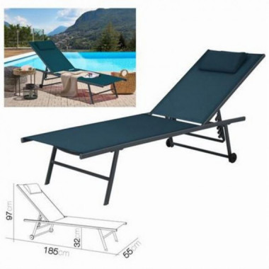 Tumbona Plegable con Almohada de 5 Posiciones, Azul Petr&oacute;leo