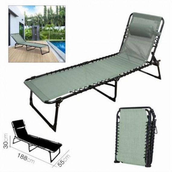 Tumbona Plegable con Almohada Caqui, 188 x 55 x 30 cm