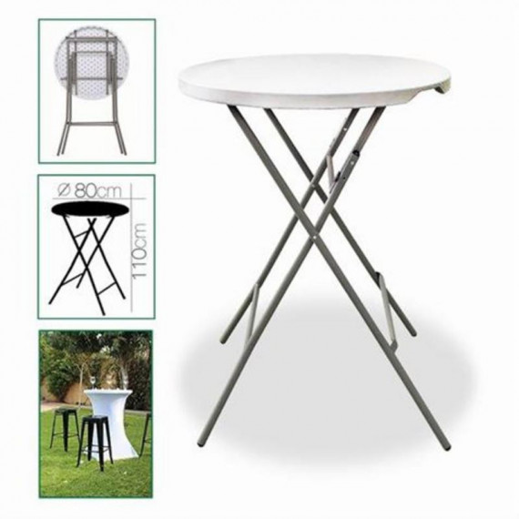 Mesa Plegable de Cóctel Redonda Blanca de Resina 80x110 cm