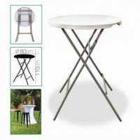 Mesa Plegable de Cóctel Redonda Blanca de Resina 80X110 Cm