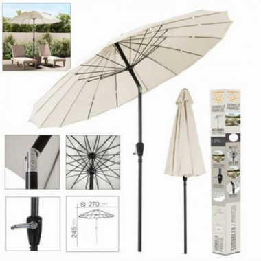 Sombrilla Redonda Beige con M&aacute;stil Met&aacute;lico &Oslash;2.7m x 2.45m Altura