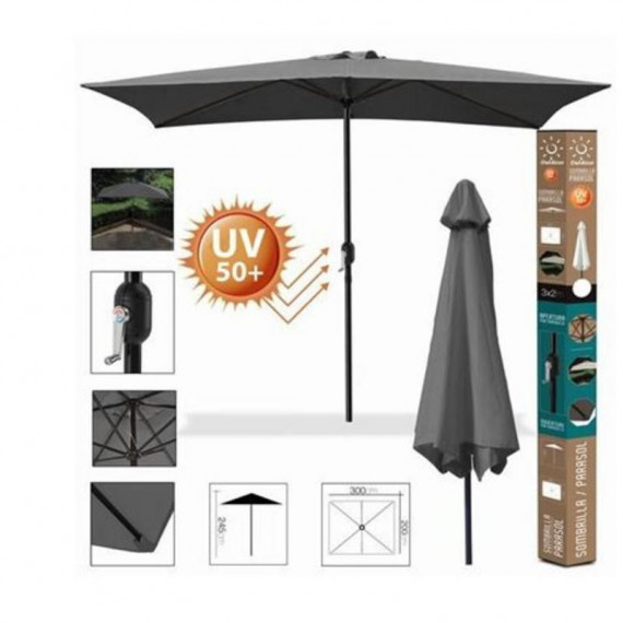 Sombrilla de Jardín Urban Living Rectangular 3x2 Metros Antracita UV 50+