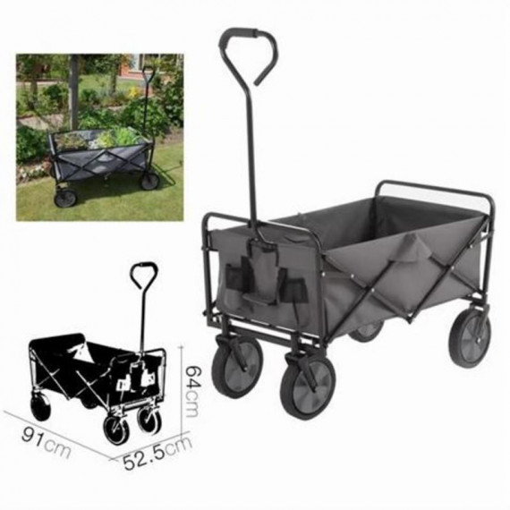 Carro de Jardín Plegable con Loneta Gris 91X52X64CM